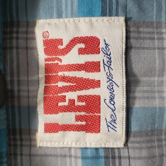 Levi's Vintage Men's Blue and Gray Snap Front/Pockets Plaid Shirt, Medium - Picture 2 of 6